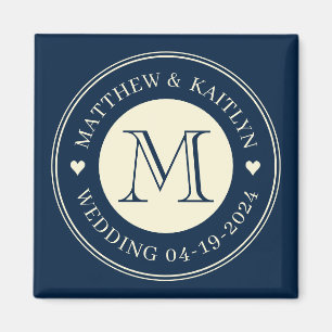 Aimant Enregistrer la date Monogramme Coeur Bleu de mer p