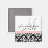 Aimant Enregistrer La Date Monogramme Noir/Rose Damask Tr (Recto/Verso)