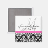 Aimant Enregistrer La Date Monogramme Noir/Rose Damask Tr (Recto/Verso)