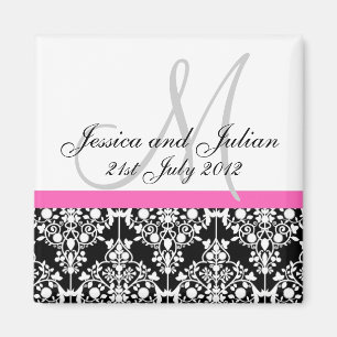 Aimant Enregistrer La Date Monogramme Noir/Rose Damask Tr