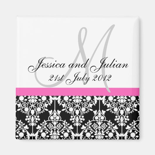 Aimant Enregistrer La Date Monogramme Noir/Rose Damask Tr (Devant)