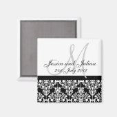 Aimant Enregistrer La Date Noir/Blanc Monogramme Damask T (Recto/Verso)
