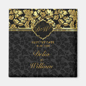 Aimant Enregistrer La Date - Noir Et Or Damask (Devant)