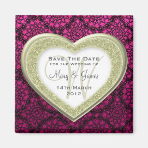 Aimant Enregistrer La Date Parties scintillant Coeur Or M