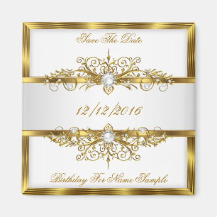 Aimant Enregistrer la date Pearls White Gold fête d'anniv