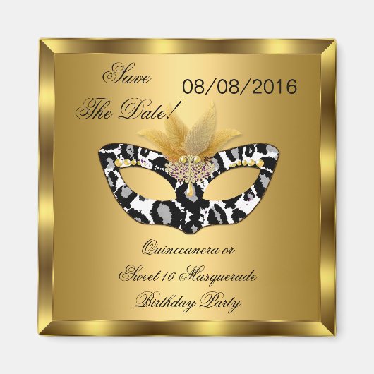 Aimant Enregistrer La Date Quinceanera Sweet 16 Masquerad (Devant)