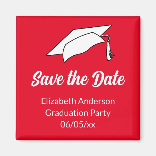 Aimant Enregistrer la date Red and White Graduation Party (Devant)