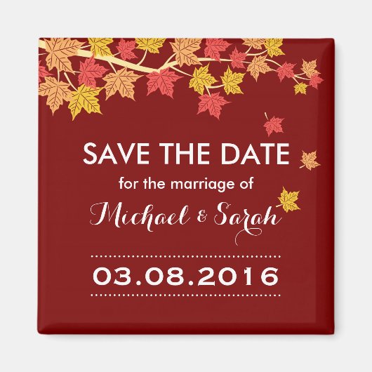 Aimant Enregistrer la date Red Maple Feuille Mariage de a (Devant)