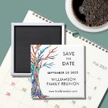 Aimant Enregistrer la date Réunion de famille Arbre Arc-e<br><div class="desc">Demandez à votre famille de sauvegarder la date de leur réunion de famille avec cet aimant élégant. Il dispose d'un arbre généalogique coloré, qui a été fabriqué à l'origine en mosaïque de verre. Facilement personnalisable avec vos détails. Utilisez l'option Personnaliser supplémentaire pour modifier la taille, le style ou la couleur...</div>