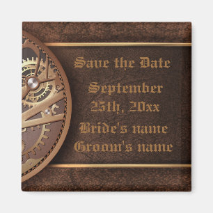 Aimant Enregistrer la date steampunk engrenages or brun