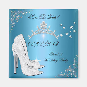 Aimant Enregistrer La Date Sweet 16 Blue High Heels Chaus