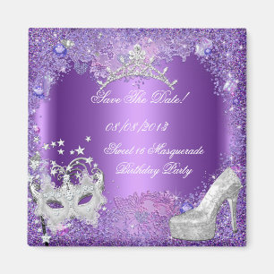 Aimant Enregistrer La Date Sweet 16 Masquerade Purple