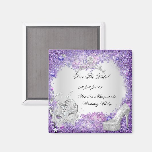 Aimant Enregistrer La Date Sweet 16 Masquerade Purple Bla (Recto/Verso)