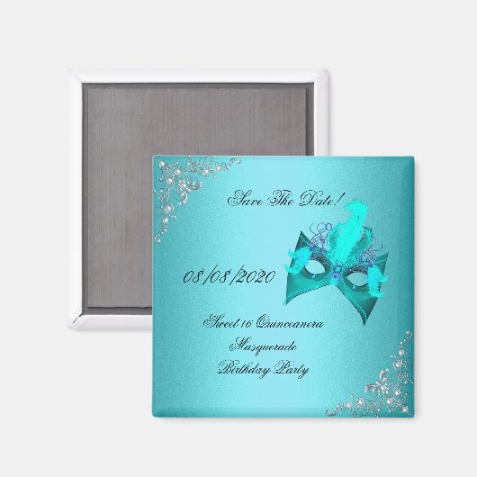 Aimant Enregistrer La Date Sweet 16 Quinceanera Masquerad (Recto/Verso)