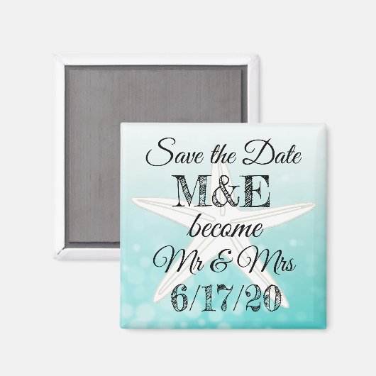 Aimant Enregistrer la date Turquoise Starfish Mariage Mag (Recto/Verso)