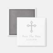 Aimant Enregistrer l'aimant Date Cross - Blanc et Argent (Recto/Verso)
