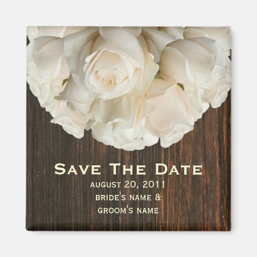 Aimant Enregistrer l'aimant de date - Roses blanches et b (Devant)