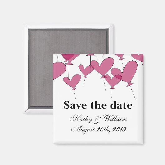 Aimant Enregistrer l'aimant mariage de date | ballons rou (Recto/Verso)