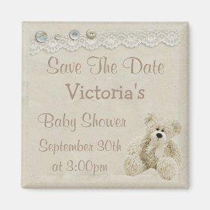 Aimant Enregistrer le Baby shower Date Neutre Ours en Ted