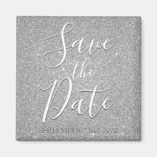 Aimant Enregistrez la Date Anniversaire Paillettes Argent
