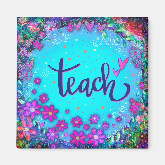 Aimant Enseigner Floral Joli Coeurs Inspirivité colorée (Devant)