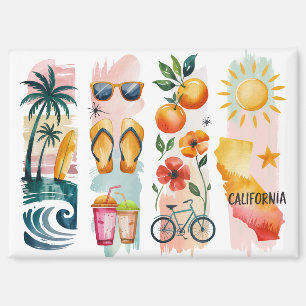 Aimant Ensemble d'aimants aquarelle de Californie Vague
