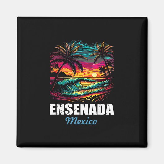 Aimant Ensenada Mexique Retro Coucher de soleil Vacances (Devant)