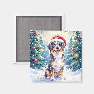 Aimant Entlebucher Mountain Dog Forêt enneigée Père Noël