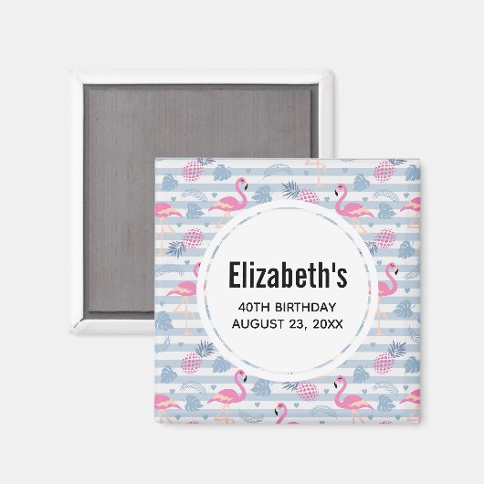 Aimant Épargnez la date motif flamant rose et ananas (Recto/Verso)