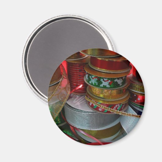 Aimant Épaves de Noël Ruban Holiday Rouge et or (Recto/Verso)
