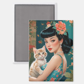 Aimant Épingle asiatique et chaton mignon (Recto/Verso)