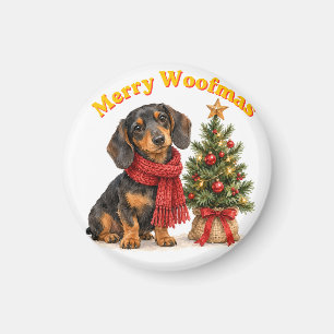 Aimant Épingle de Noël en aquarelle pour dachshund Merry
