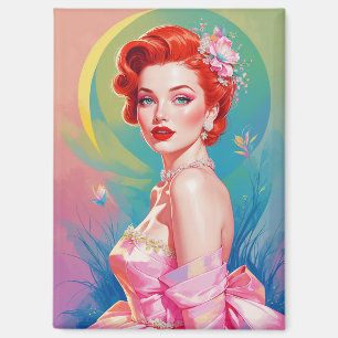Aimant Épingle rouge-haired en gown rose