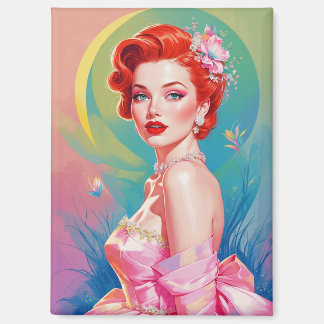 Aimant Épingle rouge-haired en gown rose
