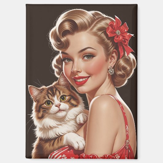 Aimant Épingle souriante avec portrait de chat (Recto)