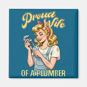 Aimant Épouse fière minimaliste plombier bleu de travail