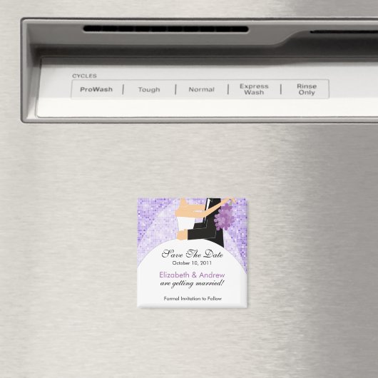 Aimant Épouse Sparkly Groom Enregistrer l'aimant Date (In Situ (Lave-vaisselle))