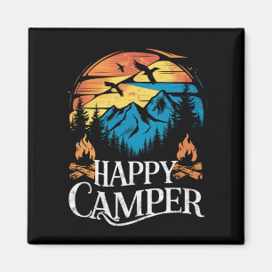 Aimant Équipage de camping rétro vintage campeur heureux 