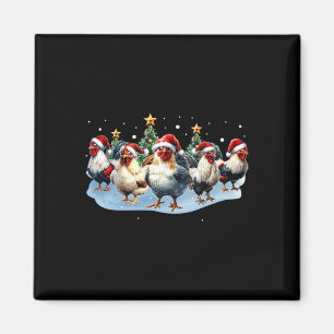 Aimant Équipe de poulets Ferme Lumières de Noël Chapeau d