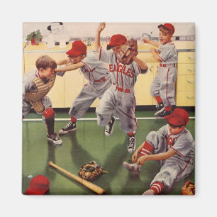 Aimant Équipe vintage De Baseball Sports, Boys Roughhousi