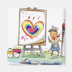 Aimant Équipez tenir un pinceau et se tenir prêt un