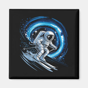 Aimant Espace ski sport d'hiver skieur drôle ski astronau