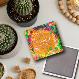 Aimant Espérons Coeurs amusants Jaune Inspiritisme Floral