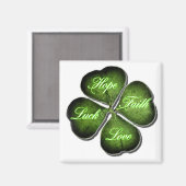 Aimant Espoir, Foi, Amour & Chance 4 Leaf Clover (Recto/Verso)