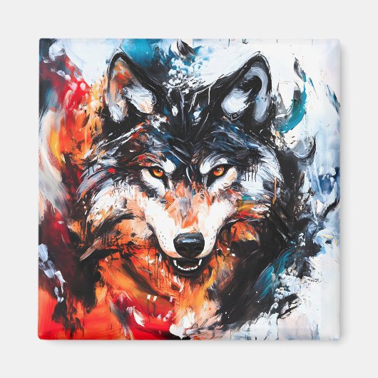 Aimant Esprit Loup Sauvage Abstrait (Devant)