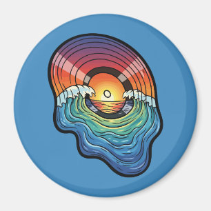 Aimant esthétique vinyle vague coucher de soleil rétro