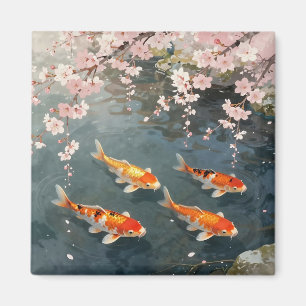 Aimant Étang de carpes à fleurs de cerisier Sérénité