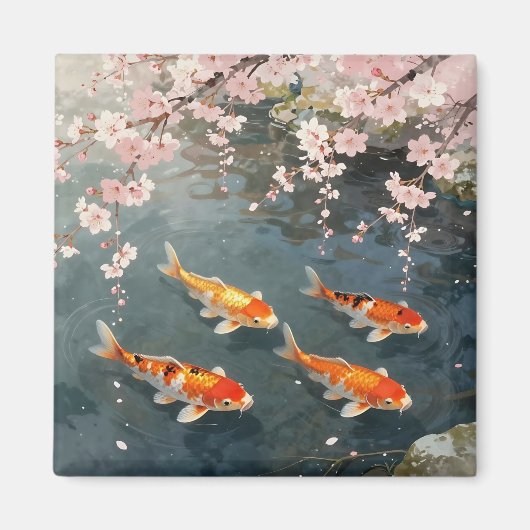 Aimant Étang de carpes à fleurs de cerisier Sérénité (Devant)