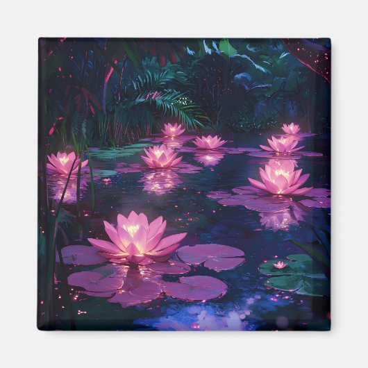 Aimant Étang de lotus rose Zen de minuit (Devant)