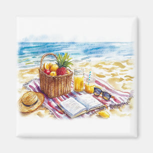Aimant Eté Plage Pique-nique Aquarelle Illustration - Vib